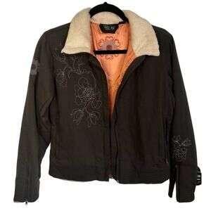 Mountain Hardwear Women's Size XS Brown Floral Zip-Up Jacket Silky Orange Lining